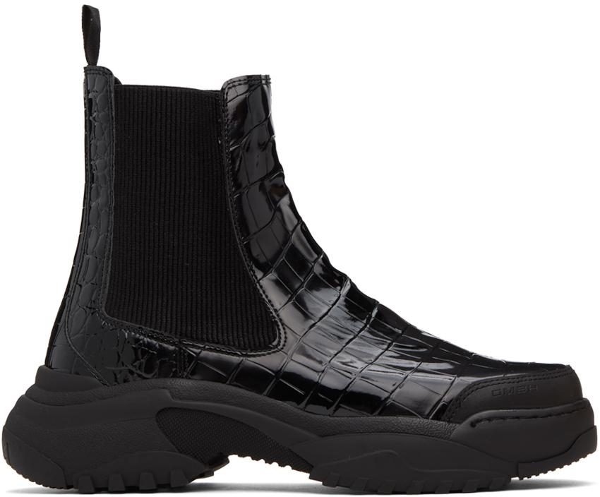 GmbH: Black Croc Embossed Chelsea Boots | SSENSE
