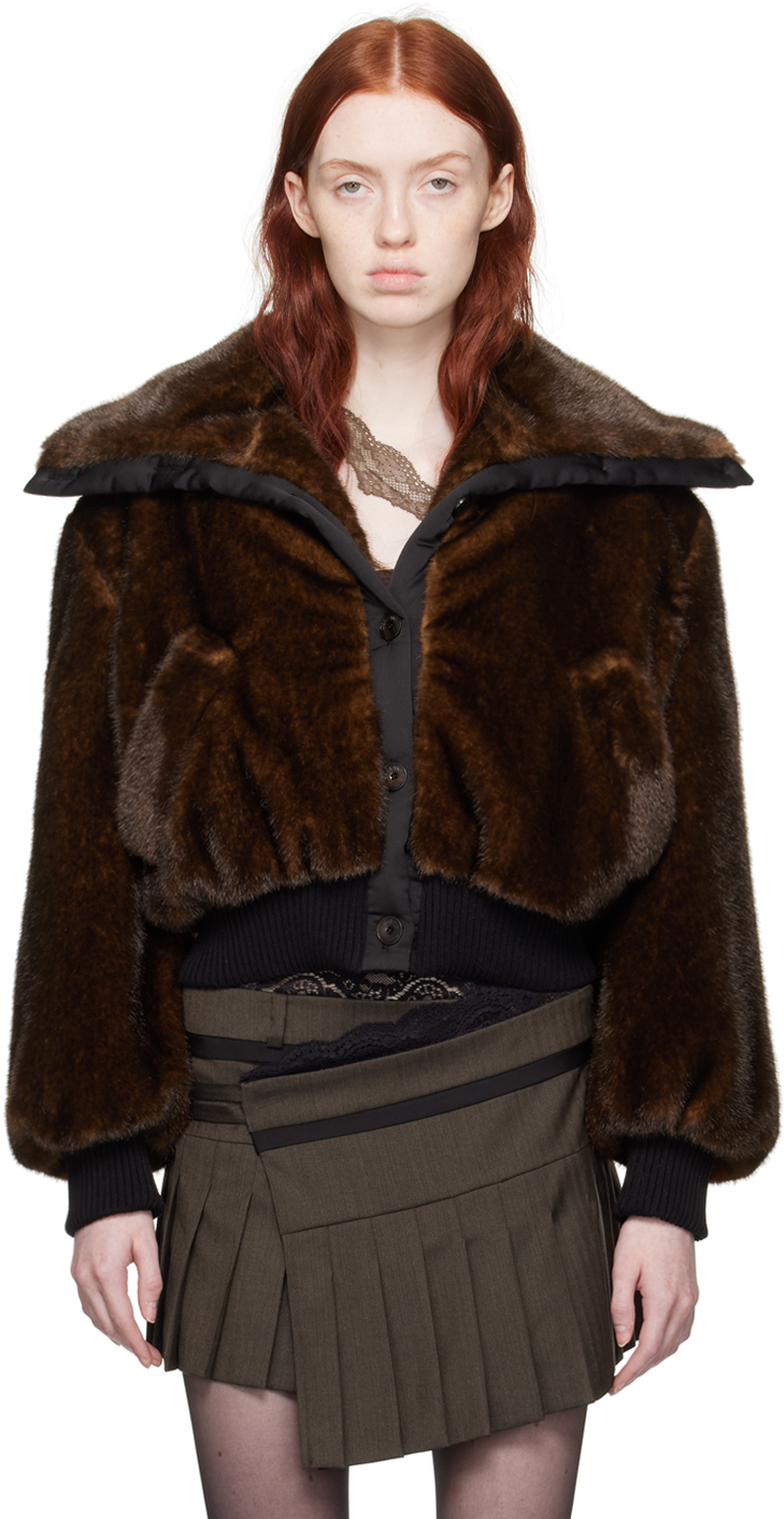 Brown Buttoned Faux-Fur Jacket