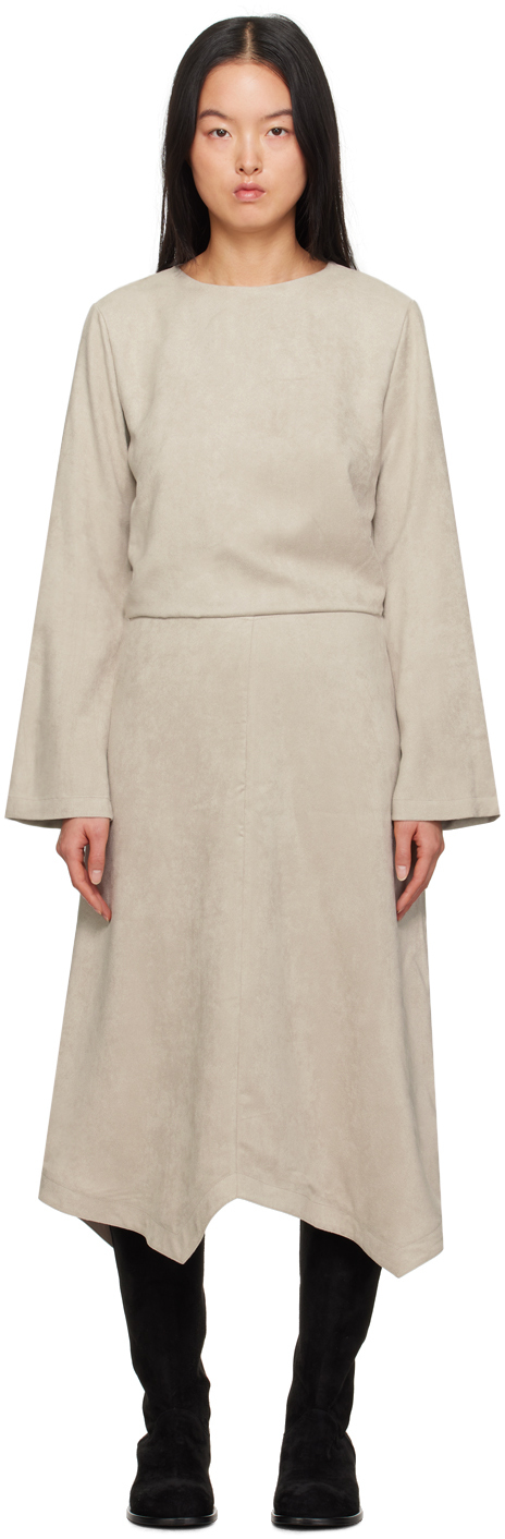 Gray Asymmetric Faux-Leather Midi Dress by Youth on Sale