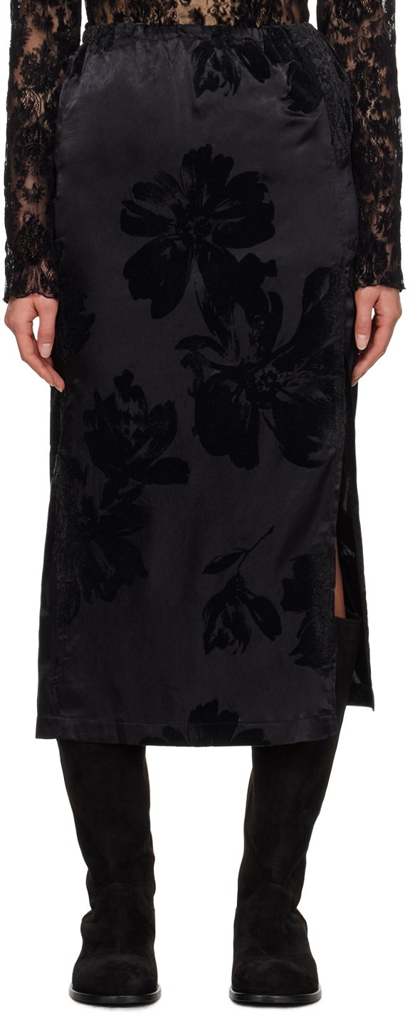 Black Side-Slit Midi Skirt