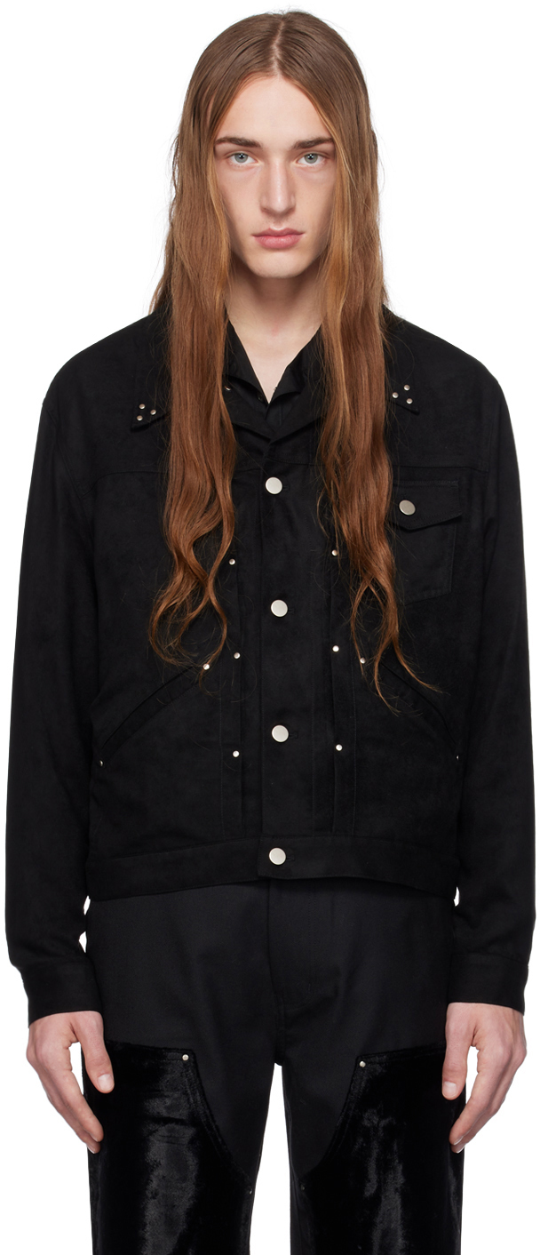 Black Pleated Faux-Suede Jacket