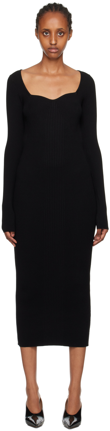 Black Curved Neck Midi Dress by REMAIN Birger Christensen on Sale