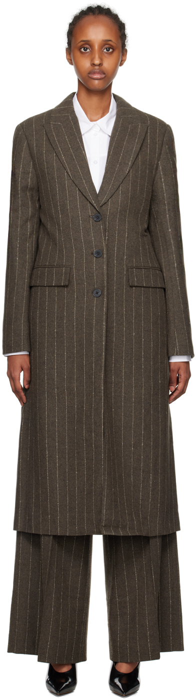 Remain Birger Christensen Brown Pinstripe Coat In 19-0910 Mulch