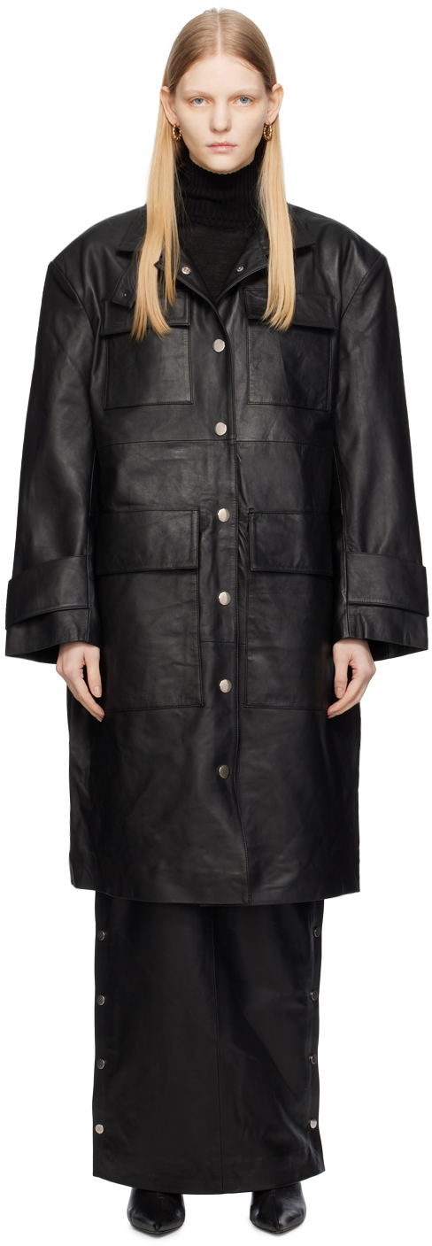 Black Drapy Leather Jacket
