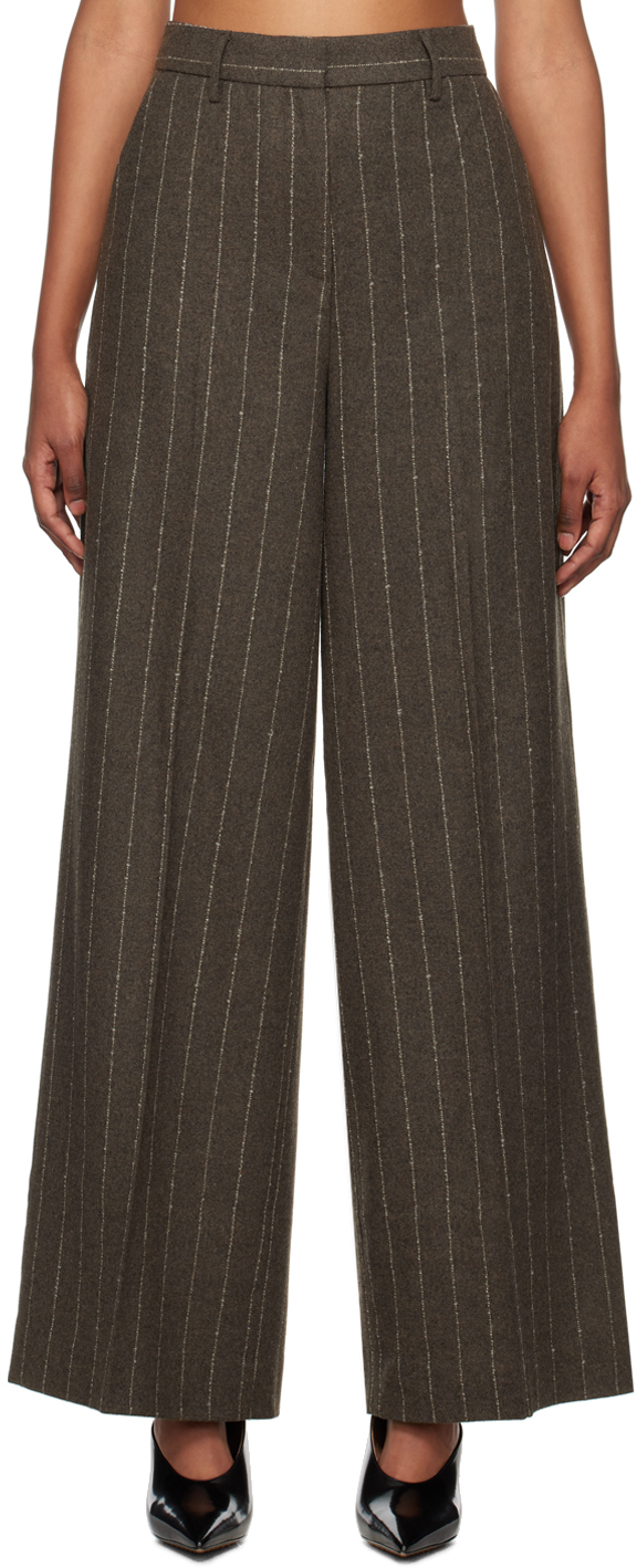 Shop Remain Birger Christensen Brown Pinstripe Wide Trousers In 19-0910 Mulch