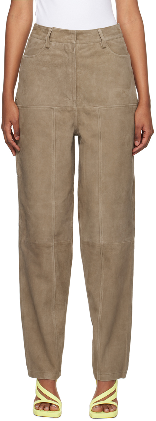 Brown Tapered Leather Pants