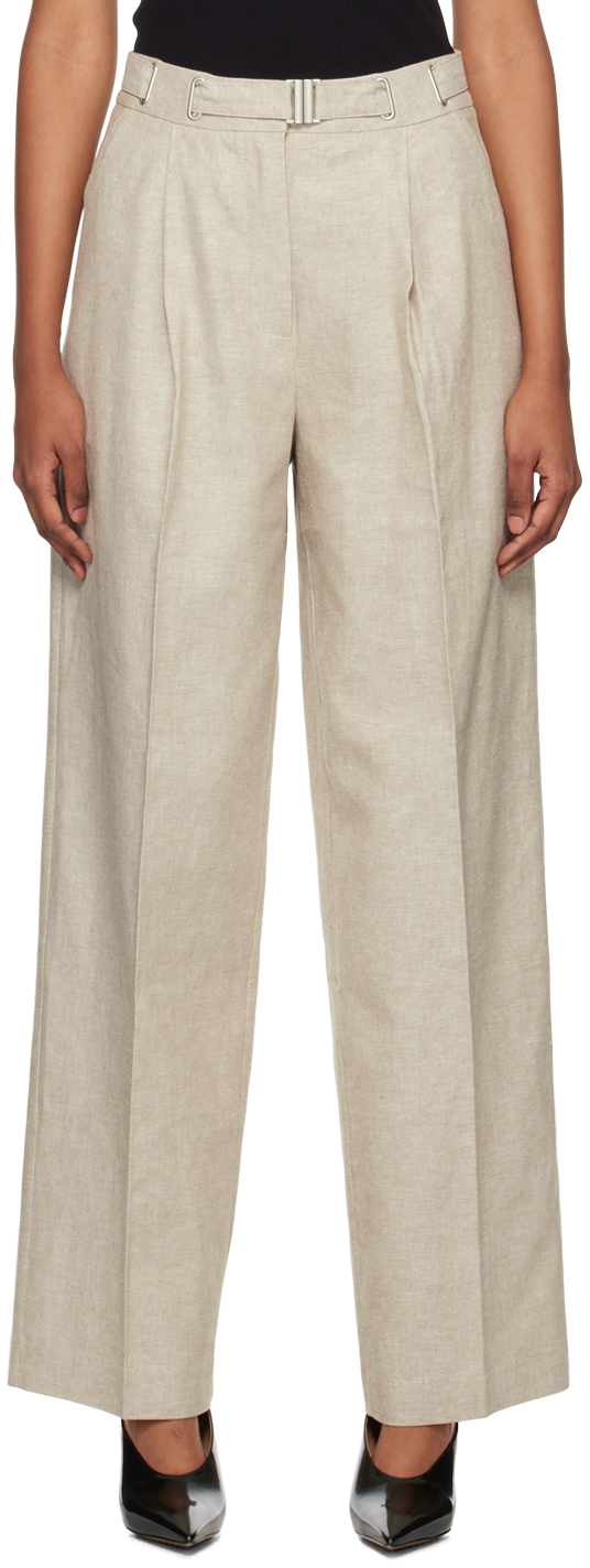 Beige Belted Trousers