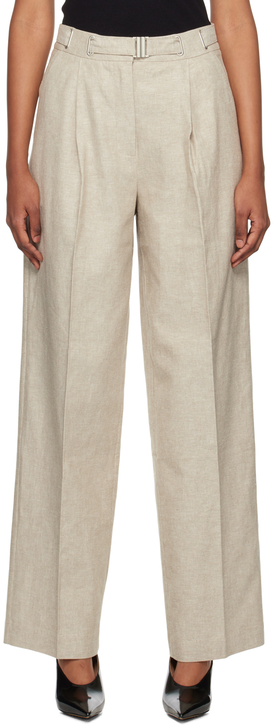 Beige Belted Trousers by REMAIN Birger Christensen on Sale