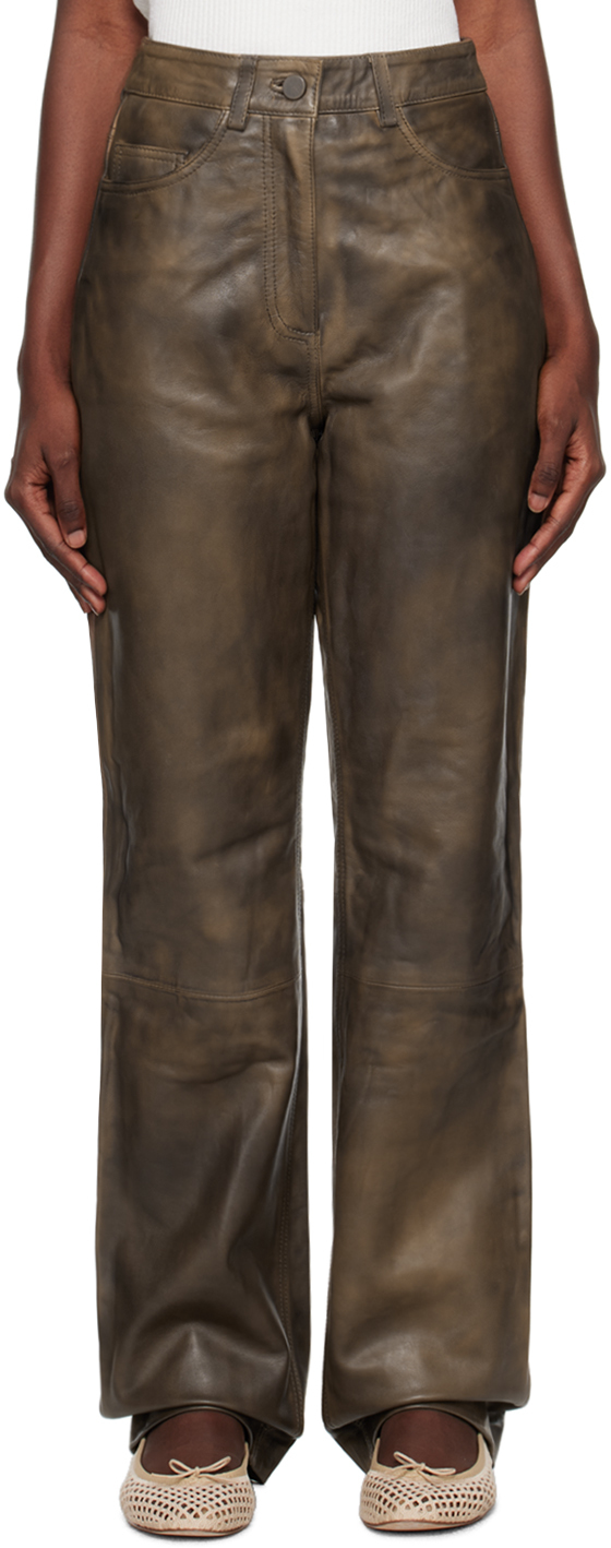 Remain Birger Christensen Leather Trousers In 17-1143 Brown Sugar