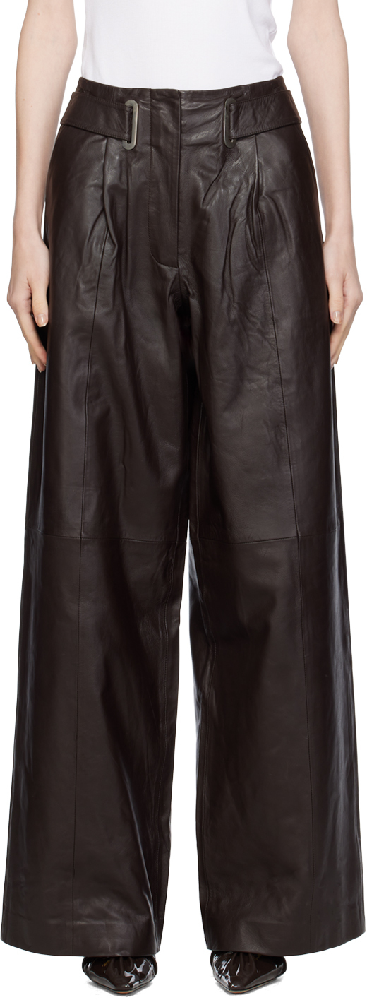 REMAIN Birger Christensen Brown Wide Eyelet Leather Trousers