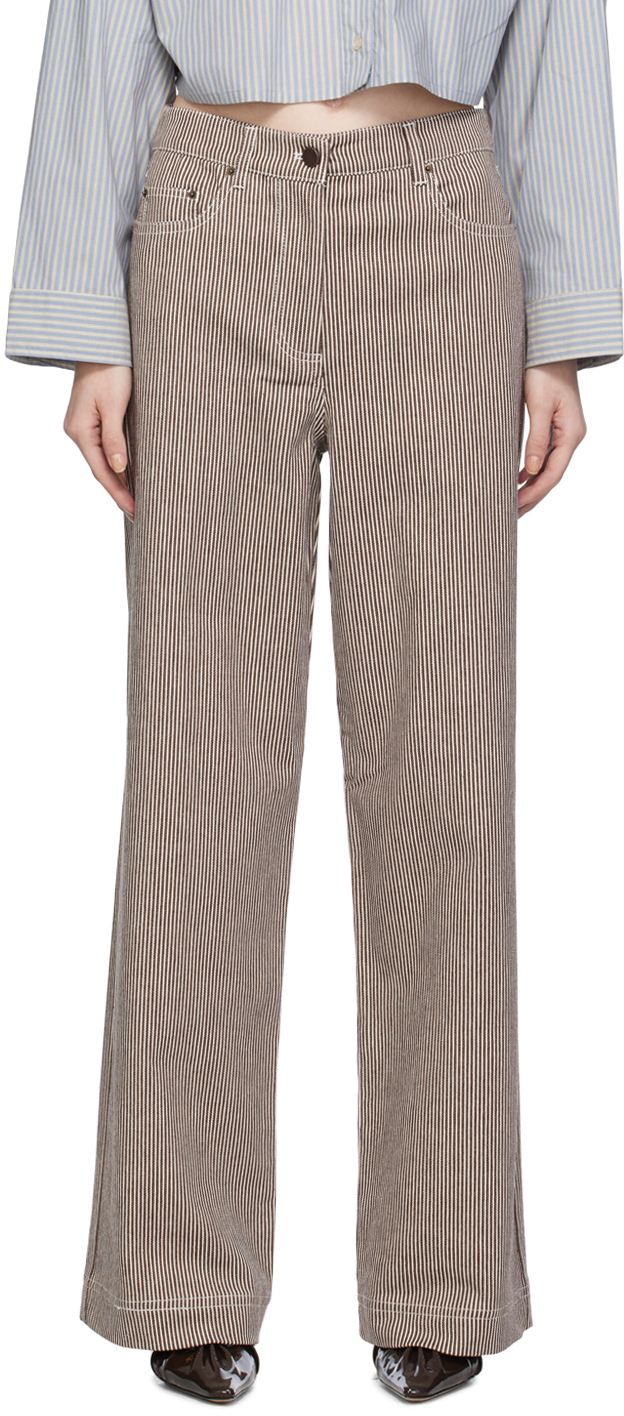 REMAIN Birger Christensen Brown Striped Trousers