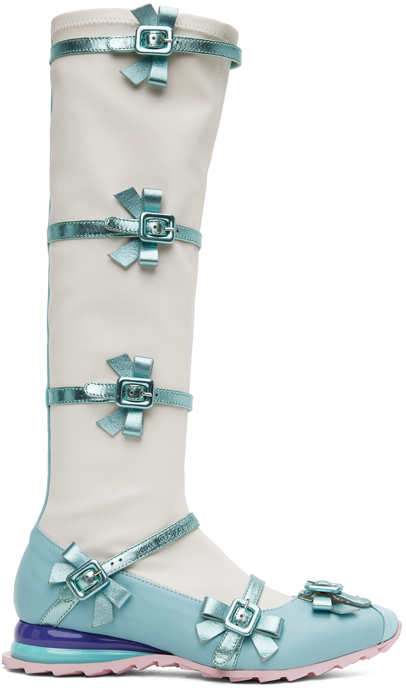 Kiko Kostadinov Blue & Off-White Ribbon Boots