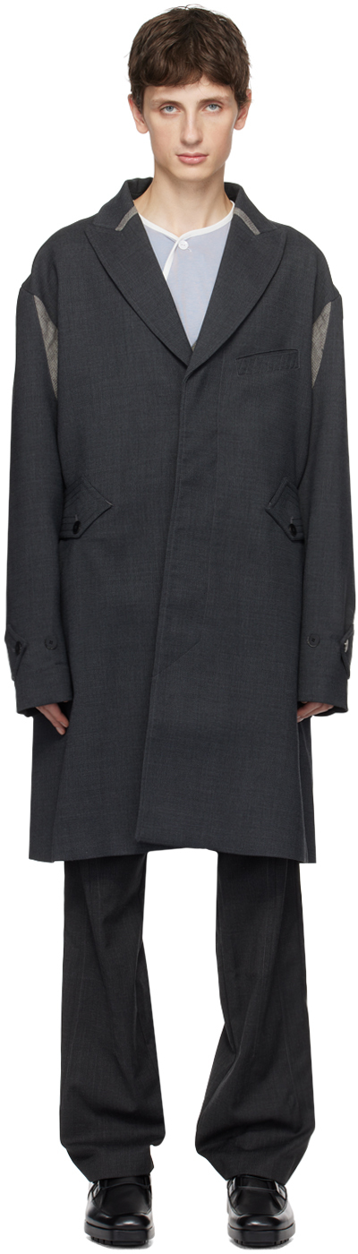 Kiko Kostadinov Gray Peaked Lapel Coat In Shadow Grey