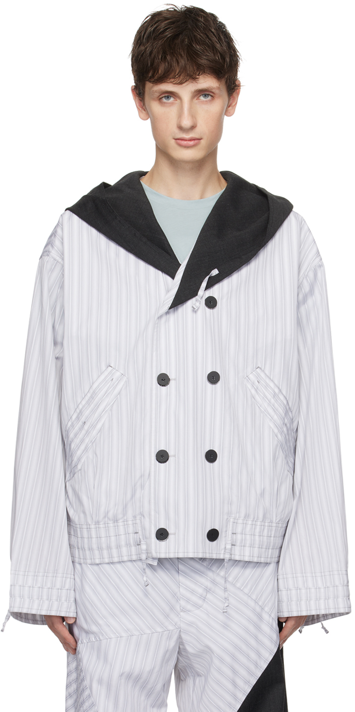 Kiko Kostadinov Gray Aspasia Jacket In Light Grey Stripes