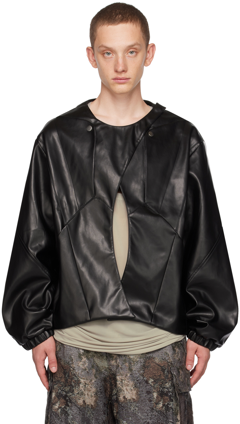 Black Frame Faux-Leather Jacket