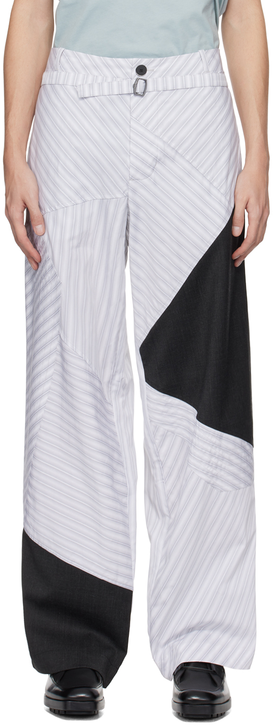 Shop Kiko Kostadinov Gray Aspasia Trousers In Light Grey Stripe