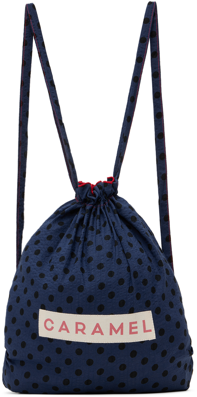 Caramel Ssense Exclusive Kids Blue Polka-dot Backpack In Black Polka Dot