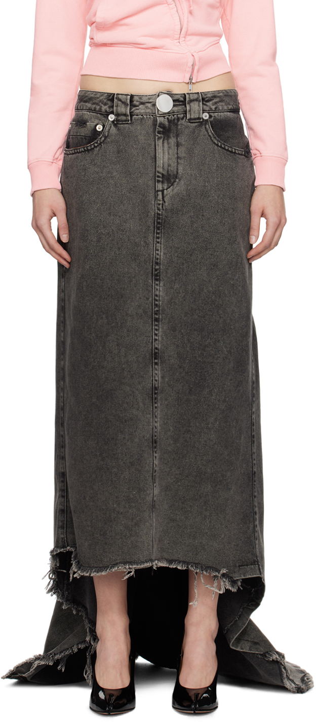 Vaquera Asymmetric Denim Midi Skirt In Dark Brown