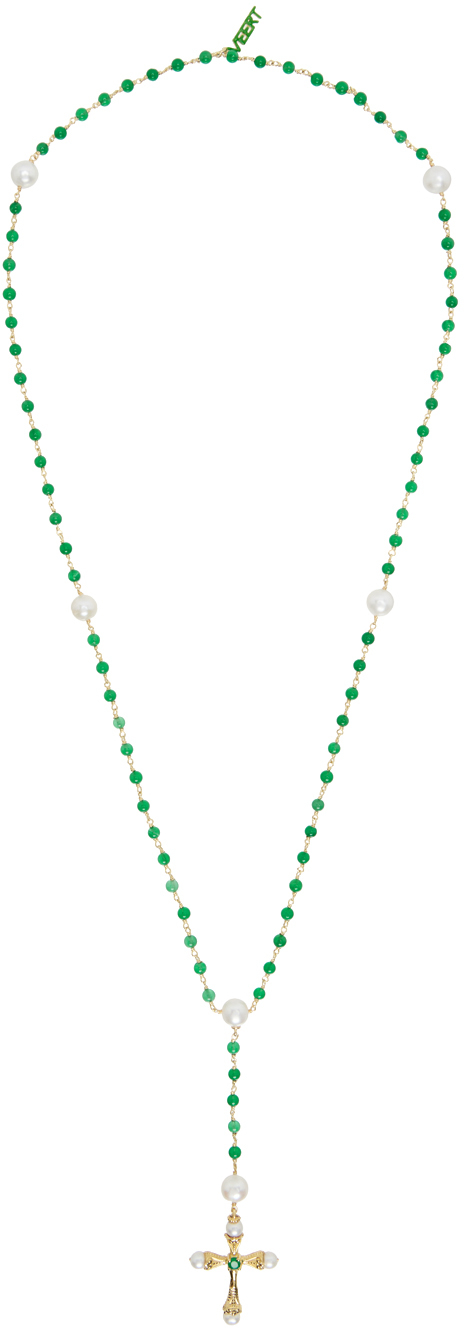 VEERT Gold & Green 'The Green Onyx & Freshwater Pearl' Necklace