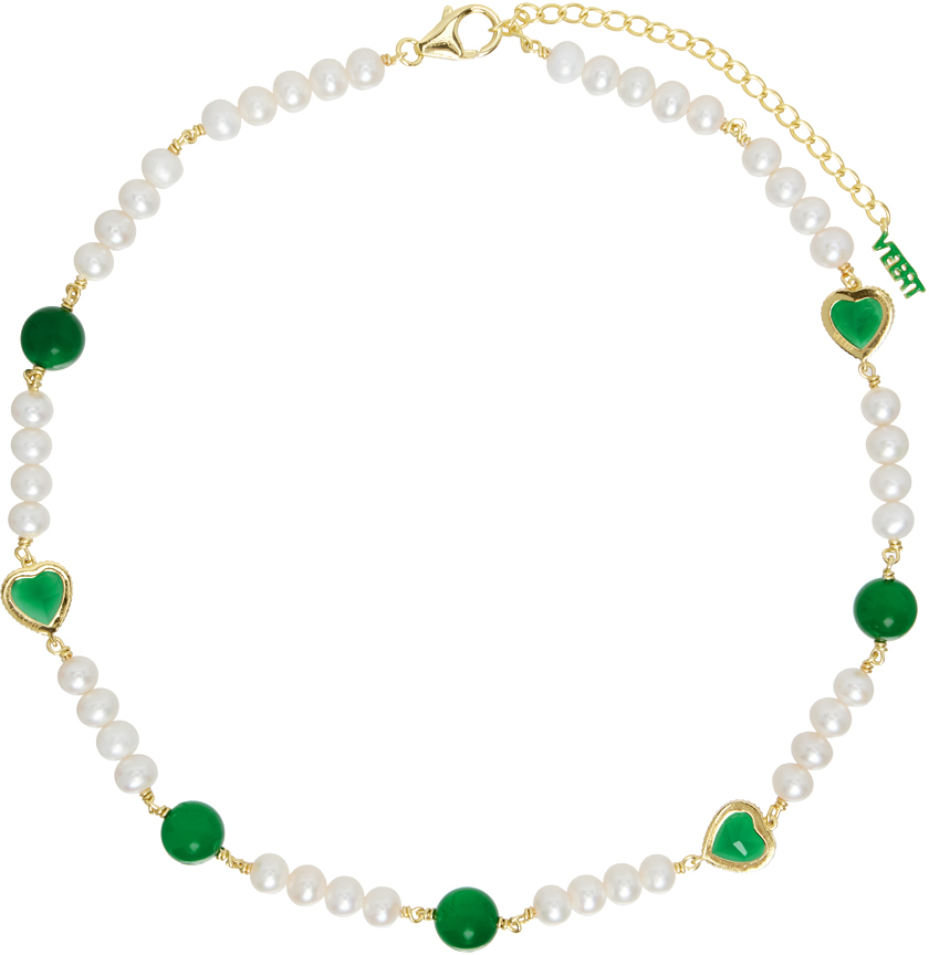 VEERT Gold & Green Pearl Necklace