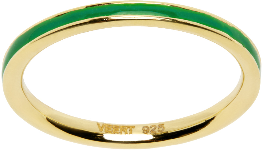 Gold 'The Green Enamel Stack' Ring