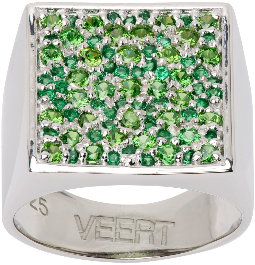 Veert Green & White Gold 'the Multi Square Signet' Ring In 18k Wg/greenzirconia