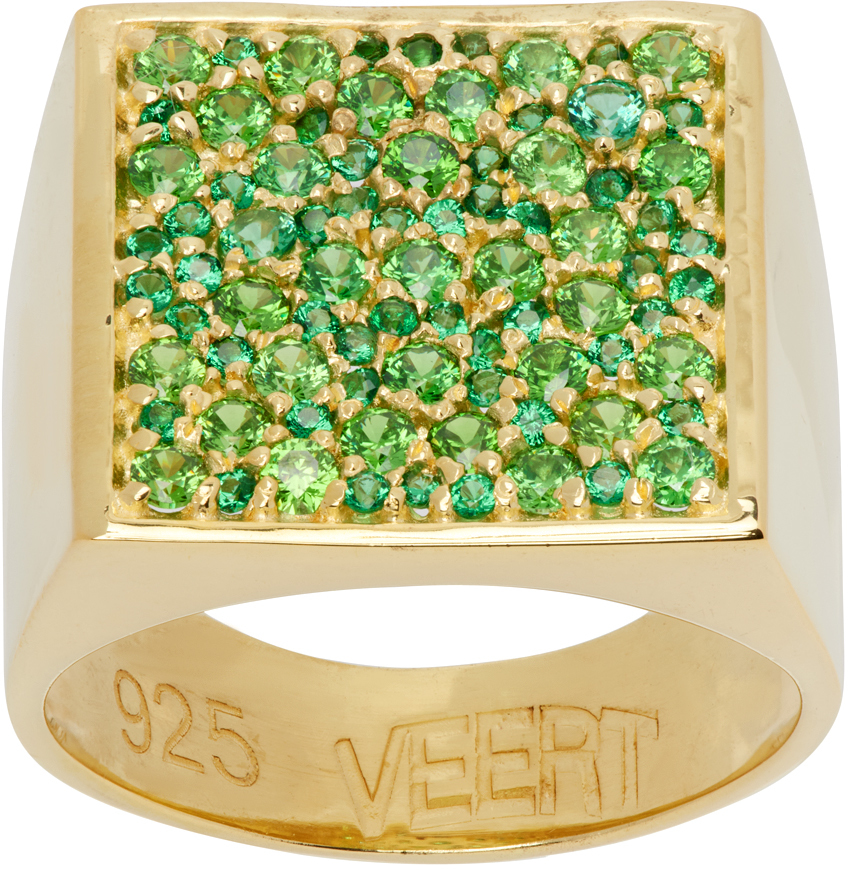 Shop Veert Gold & Green 'the Multi Square Signet' Ring In 18k Yg/greenzirconia