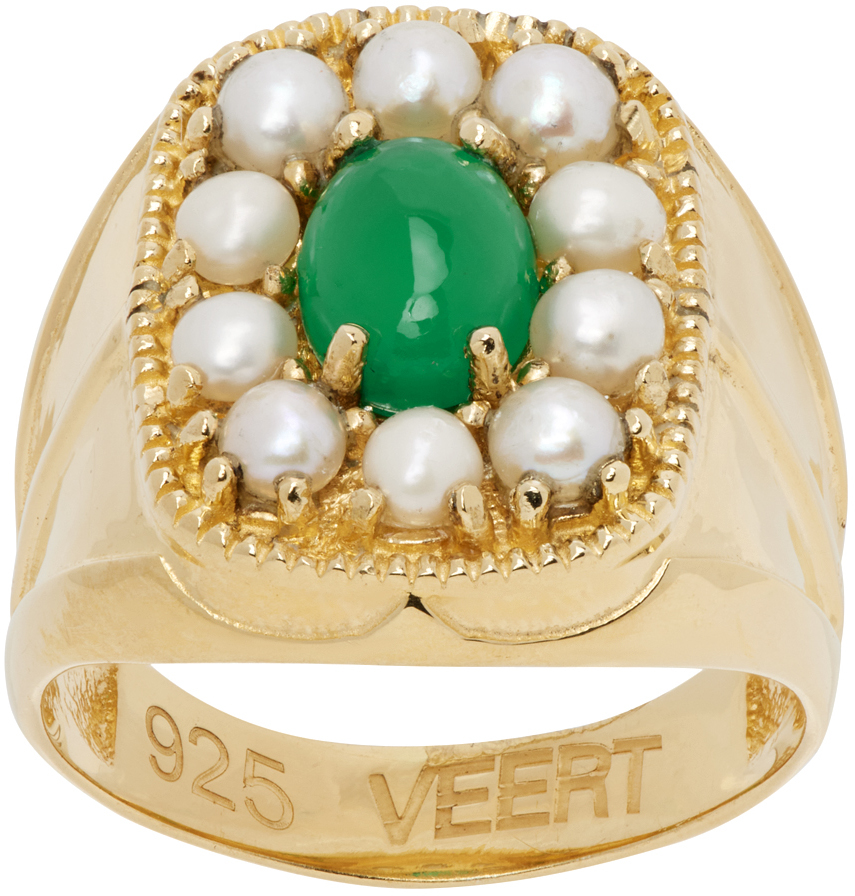 Veert Gold 'the Royal Signet' Ring In 18k Yg/pearl/green