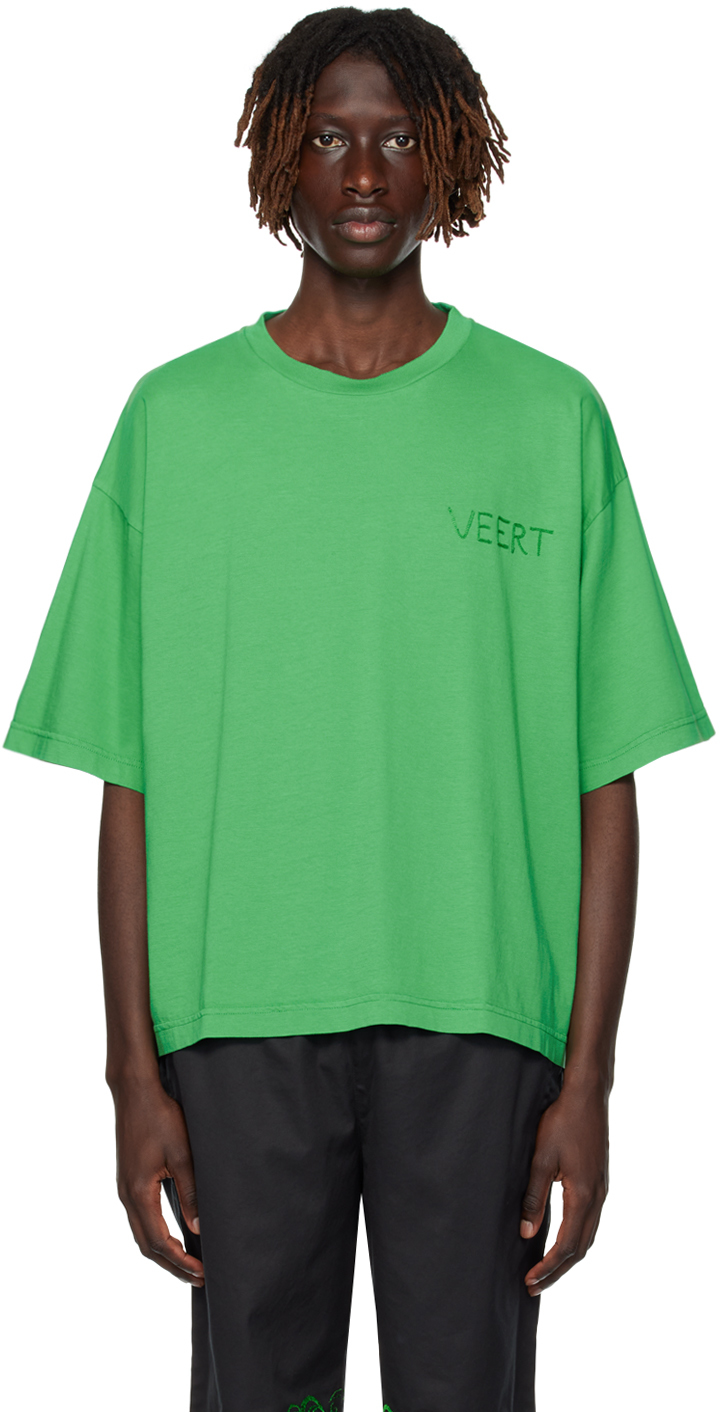 Veert Green Handwritten T-shirt In Washed Green