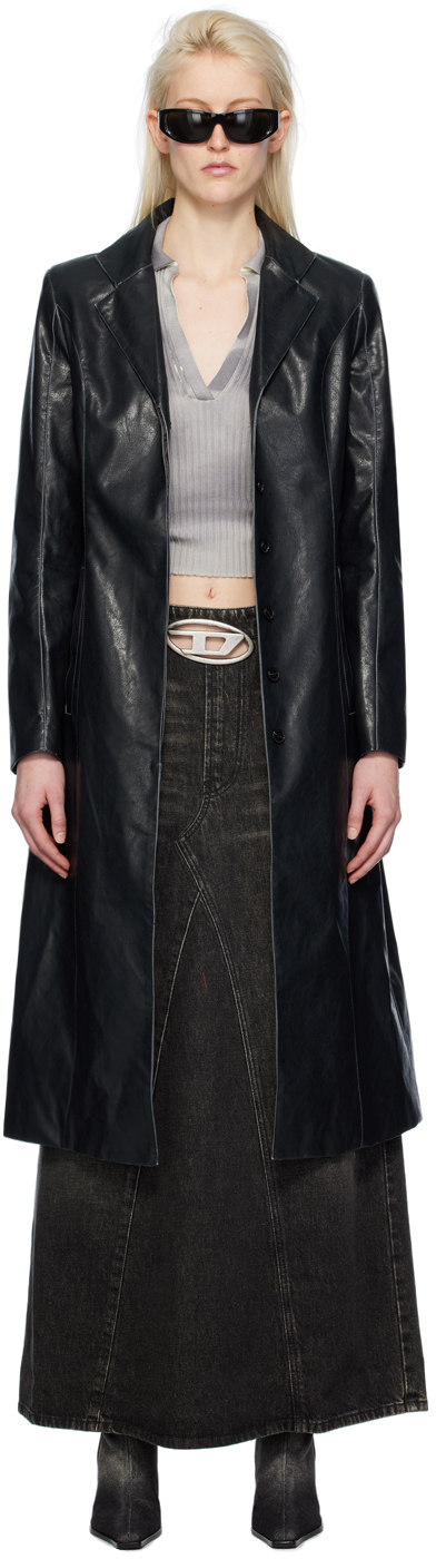 Shop Diesel Black G-filar Faux-leather Trench Coat In 900a