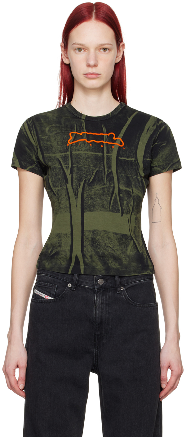 Shop Diesel Black & Green T-uncutie-long-n5 T-shirt In 5fva