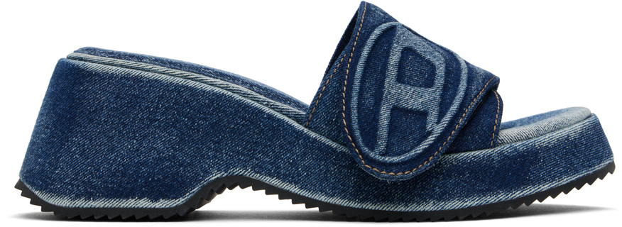 Diesel Sa-oval D Pf W Denim Sandals In Blau