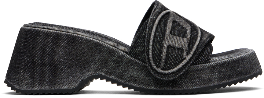 Diesel Sa-oval D Pf W Denim Sandals In Black