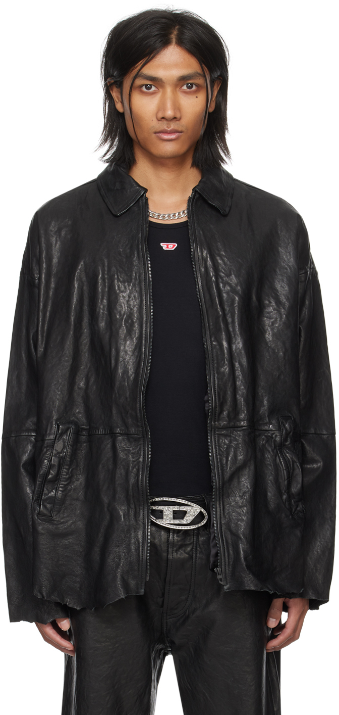 Diesel: Black L-Mart-A Leather Jacket | SSENSE