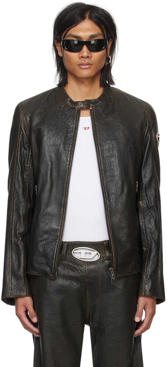 Diesel: Brown L-Cobbe Leather Jacket | SSENSE