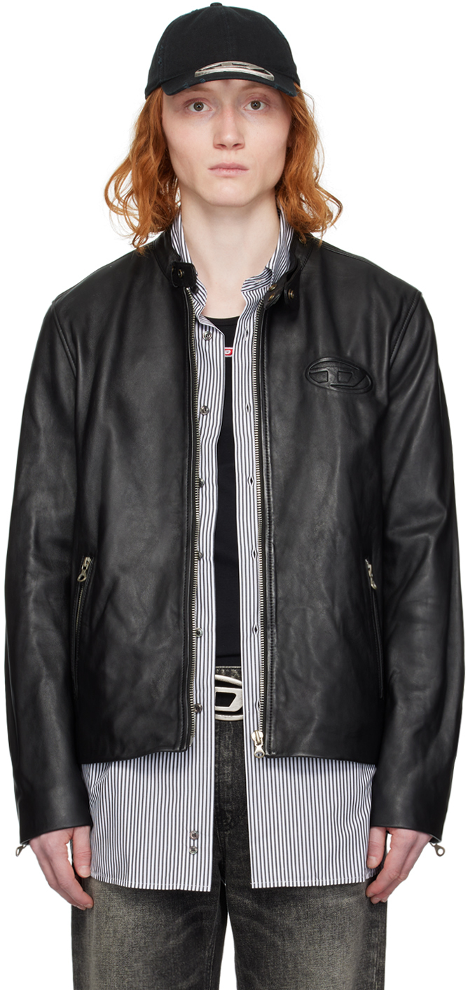 Diesel: Black L-Metalo Leather Jacket | SSENSE