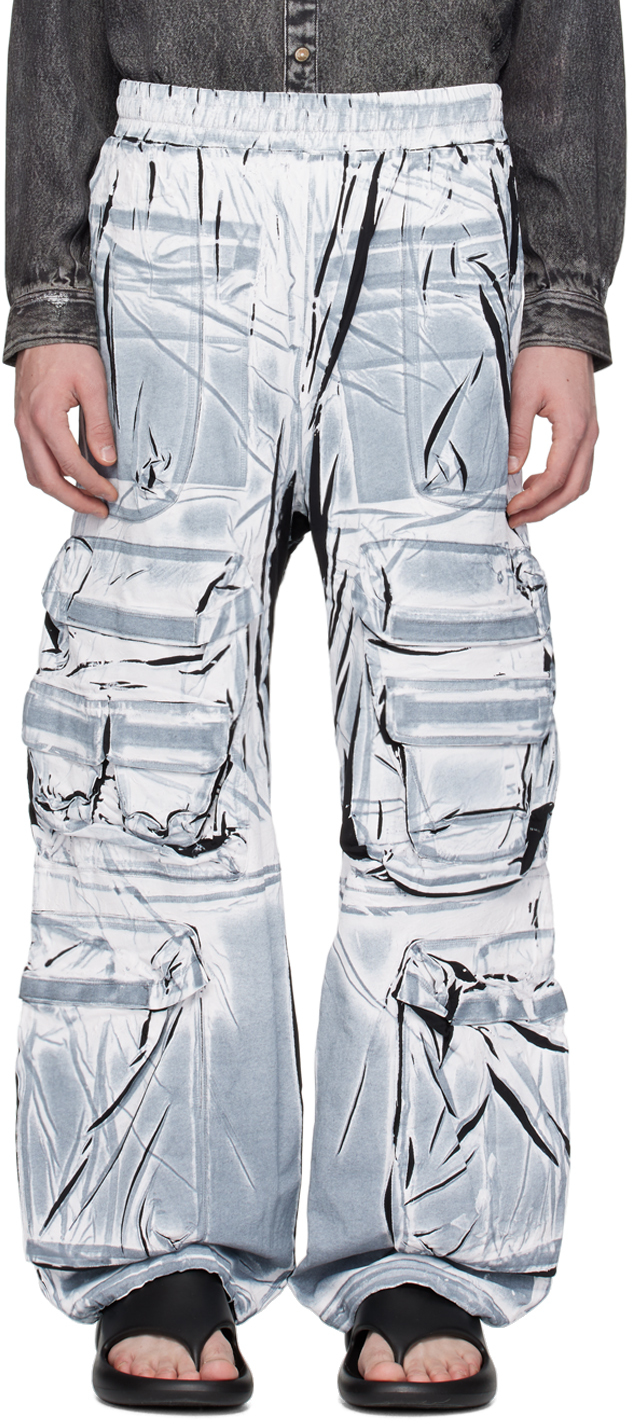 Shop Diesel Blue & White P-garcia Cargo Pants In 100a