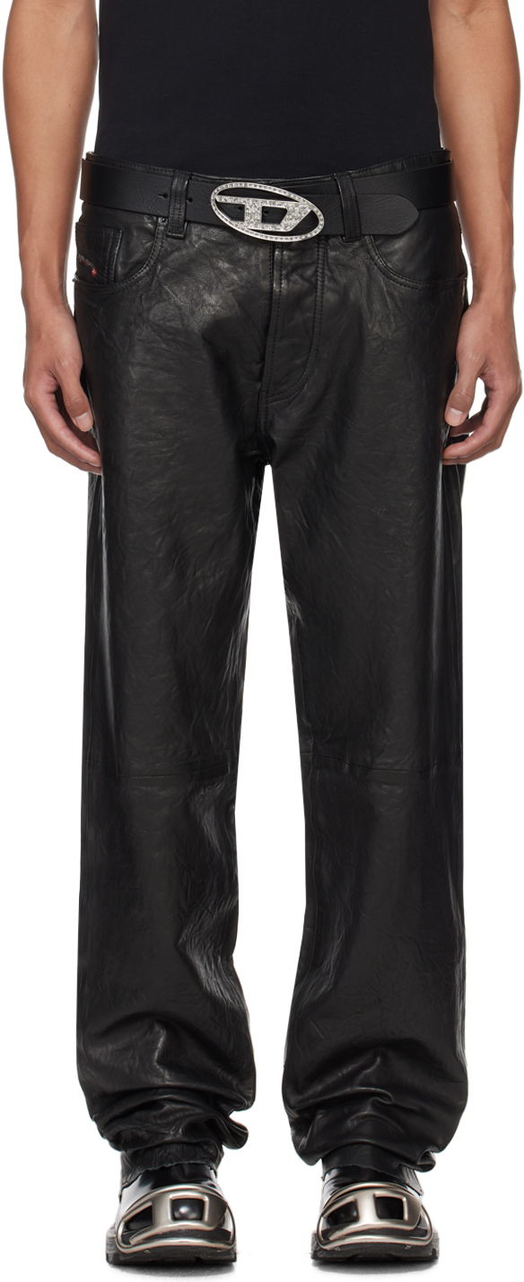 DIESEL BLACK GOLD Womens Leather Trousers Stretchy Metal Studs Black Biker  Pants