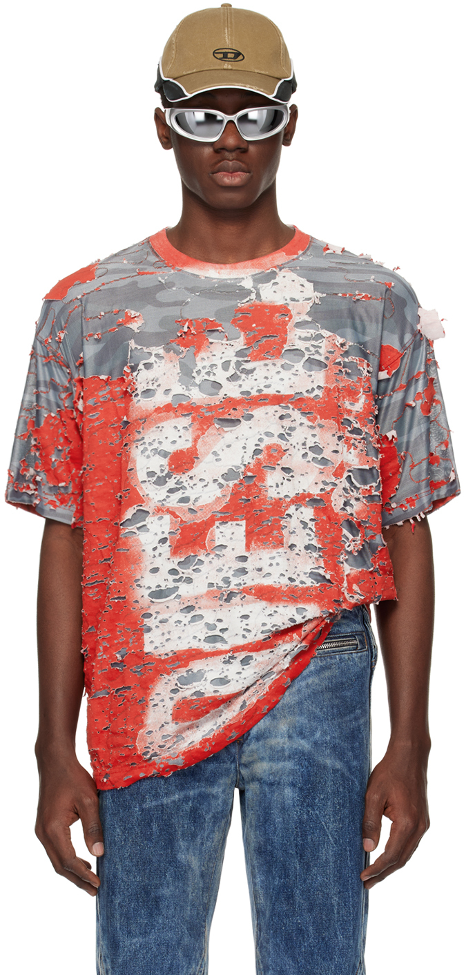 Shop Diesel Red & Gray T-boxt-peel T-shirt In 42aa