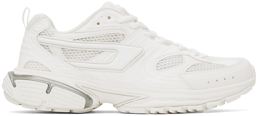 Diesel Mesh Sneakers With Embossed Overlays In White