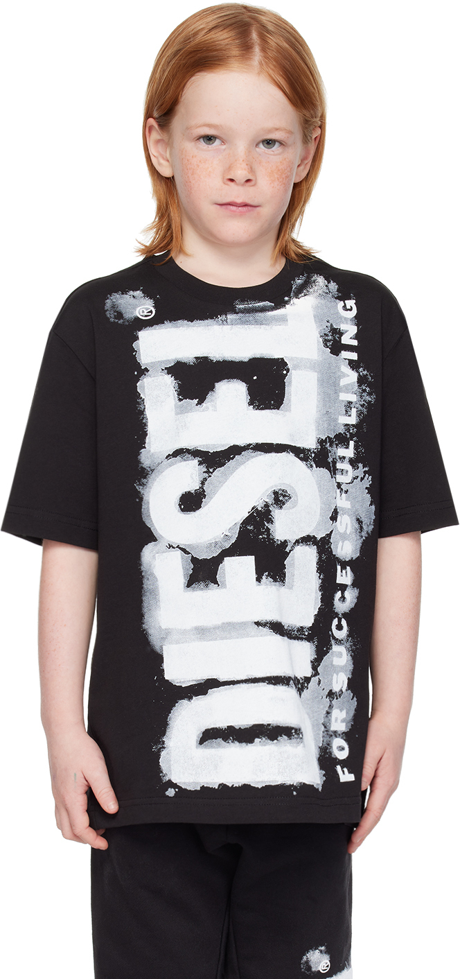 Shop Diesel Kids Black Printed T-shirt In K900