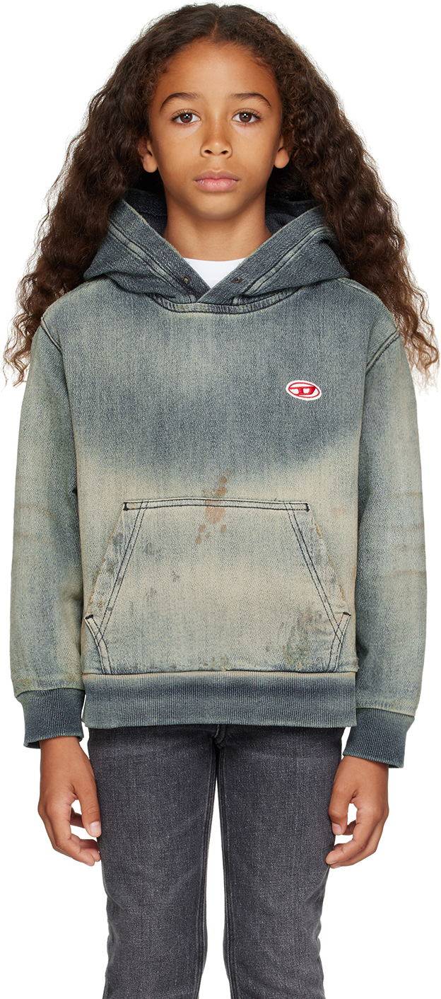 Shop Diesel Kids Blue Distressed Denim Hoodie In K01