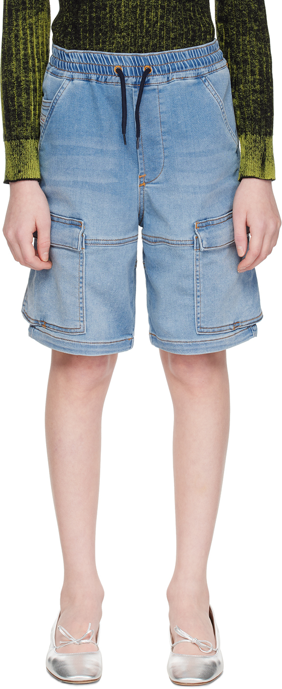 Diesel Kids Blue D-krooley-cargo-sh-j Denim Shorts In K01