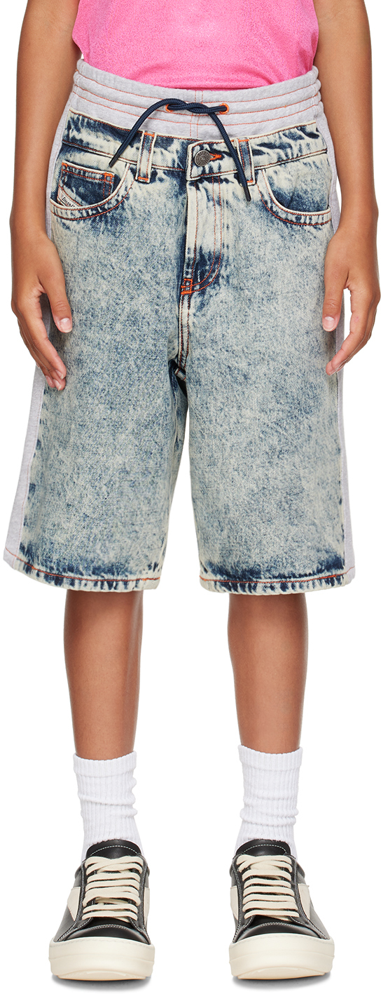 Shop Diesel Kids Blue & Gray Layered Denim Shorts In K01