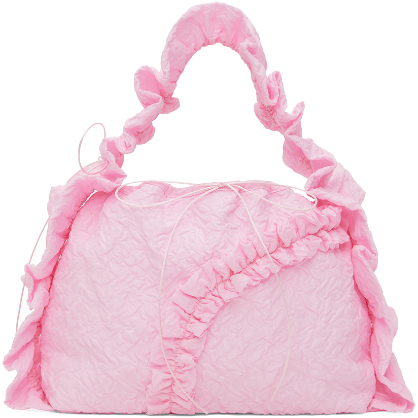 Cecilie Bahnsen Textured Finish Ruffle Bag With Top Handle In Pink