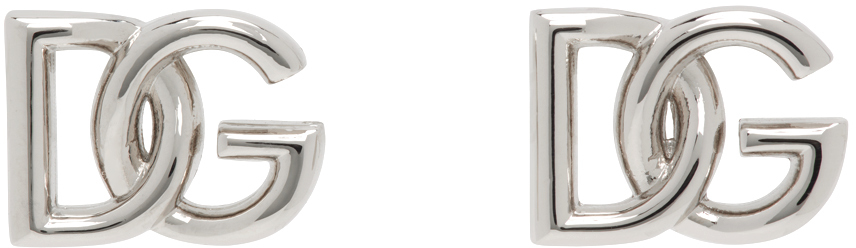 Dolce & Gabbana Silver Logo Stud Earrings In 87655 Argento/pallad