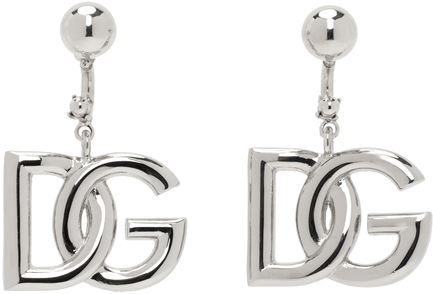 Dolce & Gabbana Silver Logo Earrings In 87655 Argento/pallad