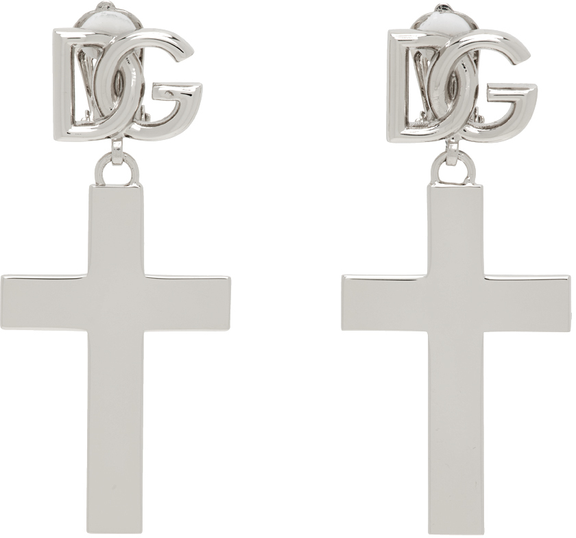 Shop Dolce & Gabbana Silver Cross Earrings In 87655 Agentopalladio