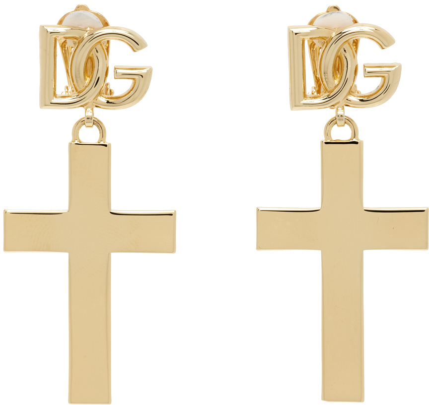 Shop Dolce & Gabbana Gold Cross Earrings In Zoo00 Oro