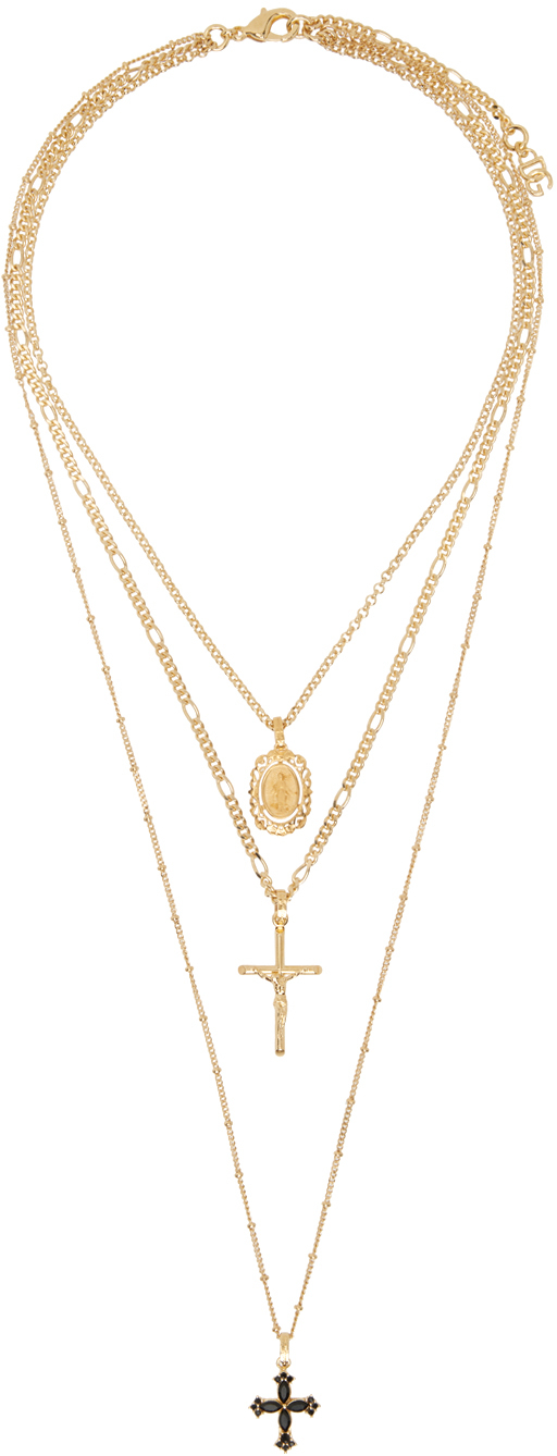 Shop Dolce & Gabbana Gold Cross Necklace In Zoo00 Oro